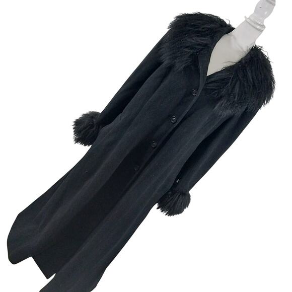 ASHLEY STEWART! STUNNING BLACK FULL LENGTH ALPACA TRIMMED DRESS COAT! SZ 1X - Picture 1 of 12